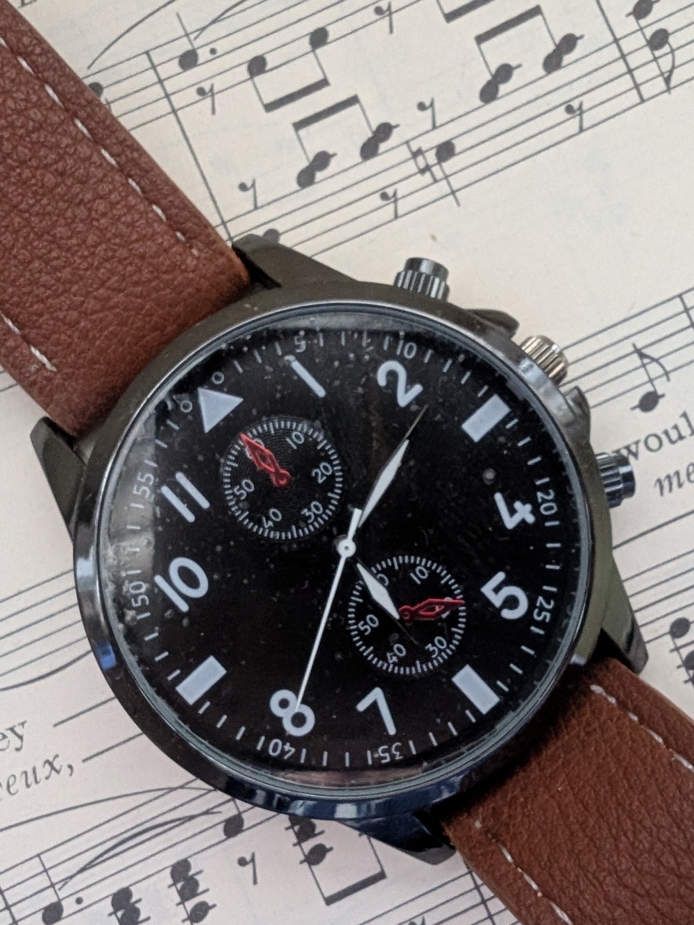 Men's Brown Leather Strap Black Dial Chronograph Watch